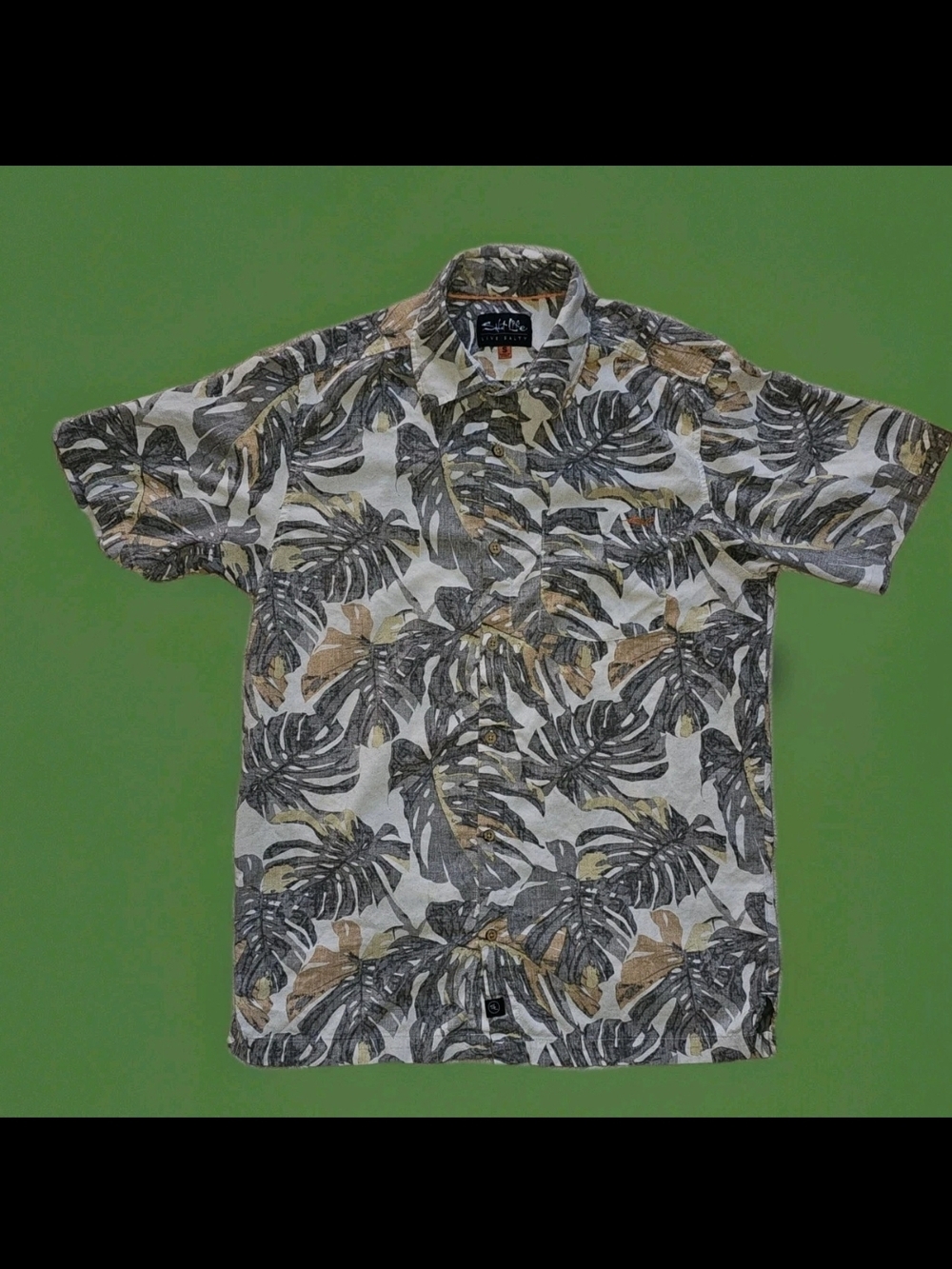 Salt Life Men's Tropical Leaf Hawaiin Style Shirt in White, Gray &Tan Size Small